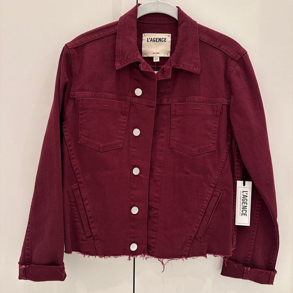 L’Agence Janelle Slim Denim Jacket in Dark Red